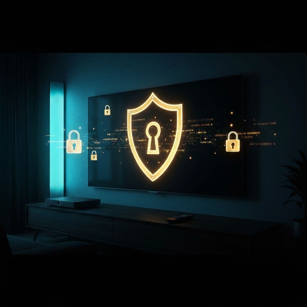 Shield protecting IPTV streaming device representing IPTV safety and security